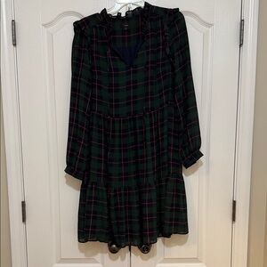 J. Crew Green Tartan Longsleeve Dress